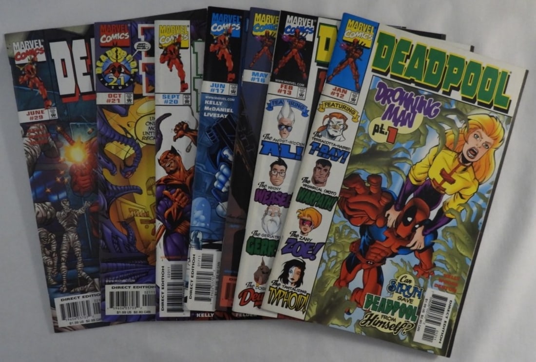 Lot Of 7 1990s Deadpool Comics: Deadpool lot of 7, Drowning Man pt1-2, and #16, 17, 20, 21, and #29, G