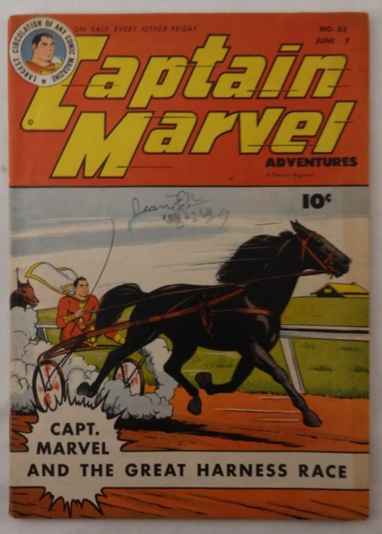 1946 Captain Marvel: Number 62, June 7th, with a signature and stamp on the cover