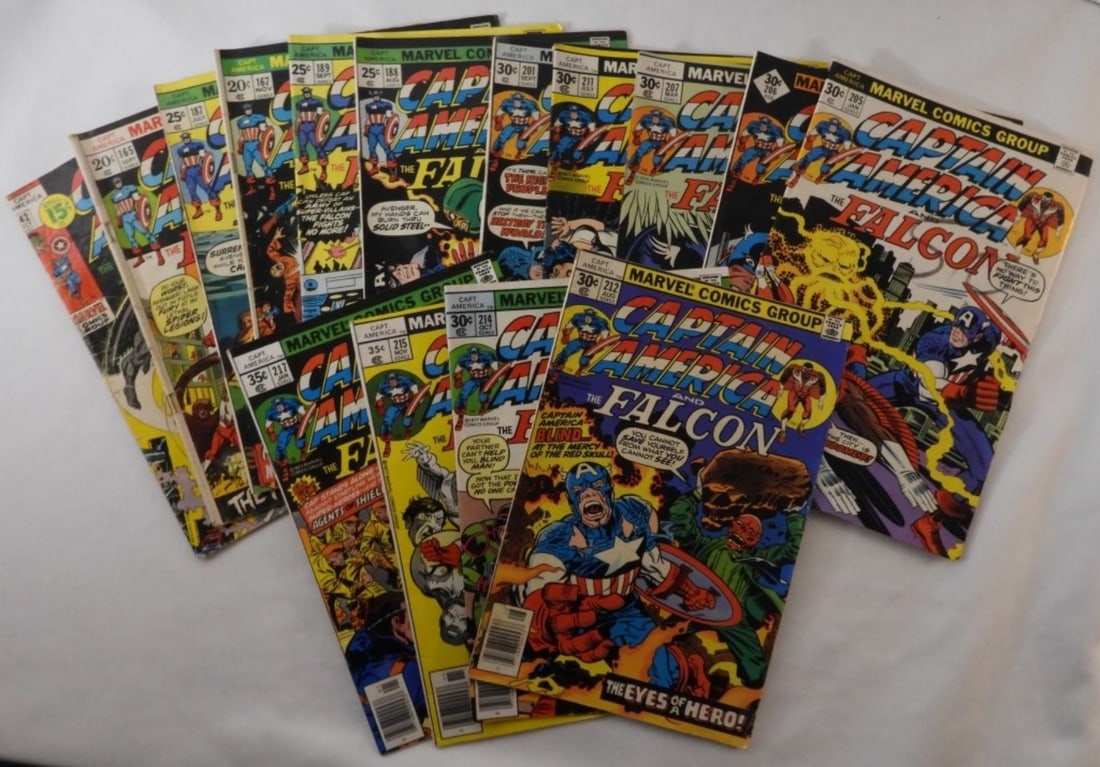 (14) 1970s Captain America And The Falcon: USED Issues: 142, 165, 167, 187, 188, 189, 201, 205, 207, 211, 212, 214, 215, and 217