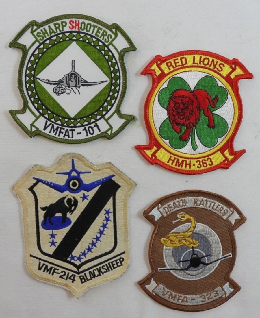 4 USMC Sleeve Patches: VMFA-323, VMF-214, HMH-363, and VMFAT-101