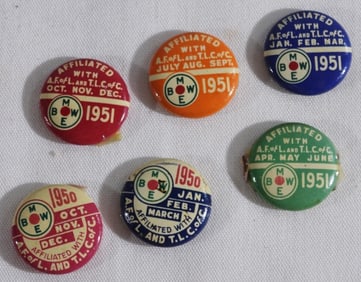 6-'50 &'51 B.M.W.E. Railroad Worker Union Due Pins
