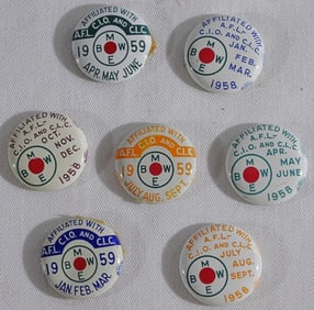 7-'58 &'59 B.M.W.E Railroad Worker Union Due Pins