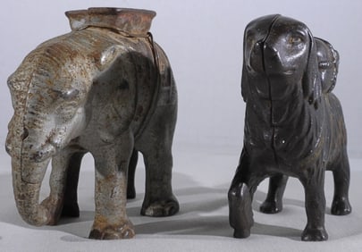 2 Cast Iron Animal Coin Banks