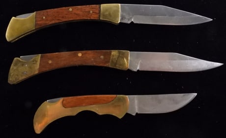 3 Wood Handled Single Bladed Folding Knives