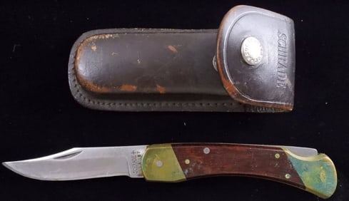 Schrade+ LB7 With A Brown Leather Case
