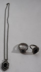 Black Stone Necklace & Rings
