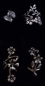 4 Silver-tone Flower Rings