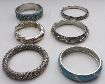 6 Silver-Tone Bracelets