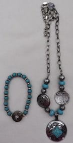 Turquoise Color Necklace And Bracelet Set