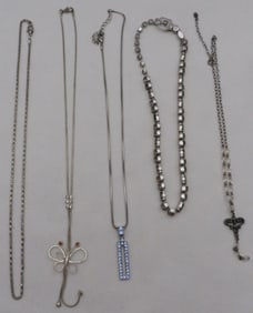 (5) Silver-Toned Necklaces
