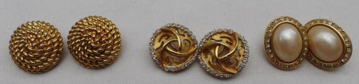 (3) Pairs Of Earrings Gold-Tone