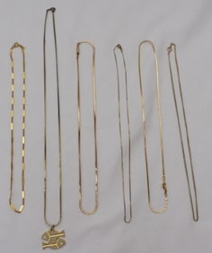 (6) Gold-Tone Necklaces One Fish Pendant