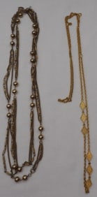 2 Very Long Gold-Tone Necklaces