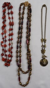 (3) Gold-Tone And Red Necklaces