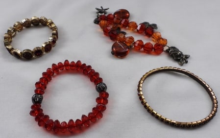 (4) Red Stretchy Beaded Bracelets