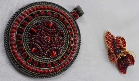 (1) Pair of Red Hat Earrings and (1) Pendant