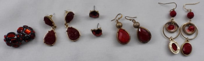 (5) Pair Of Red Post Earrings