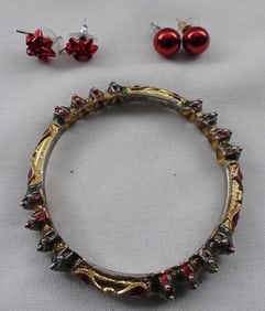 (2) Pair Of Post Earrings (1) Bangle Bracelet