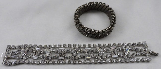 (2) 1920s Style Rhinestone Bracelets