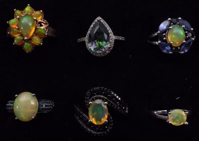 (6) Faux Opal Rings