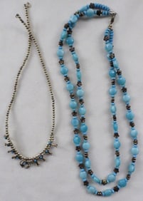 (2) Blue and Silver-Tone Necklaces