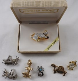 (5) Brooches (1) Pair Of Clip-On Earrings