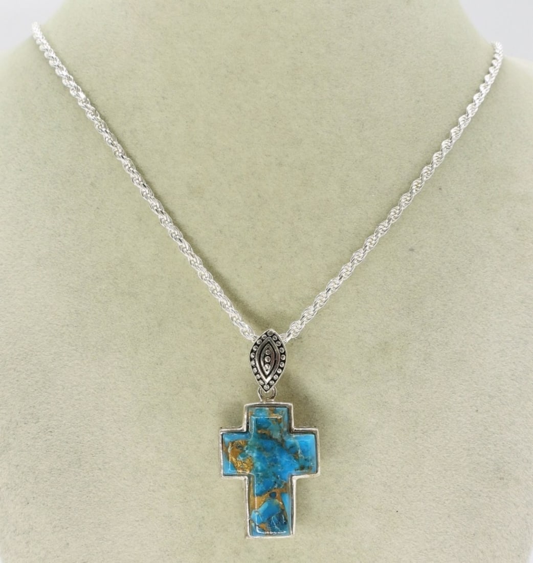 Spiny Oyster Turquoise 925 Cross Necklace (1 of 3)