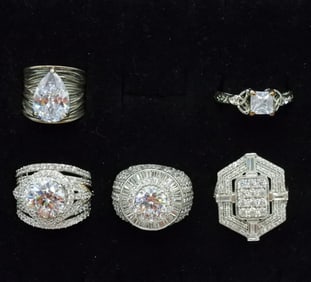5 Sterling Simulated Diamond Rings