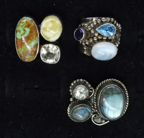 3 Sterling Multi Gemstone Rings