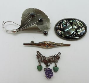 4 Sterling Brooches - Abalone & More