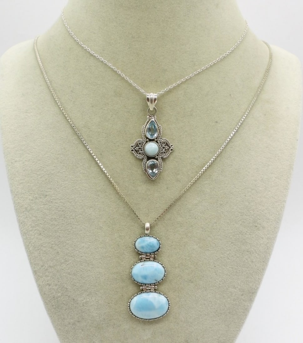 2 Sterling Larimar Necklaces: Two sterling larimar necklaces, 18". (11.4 dwt)