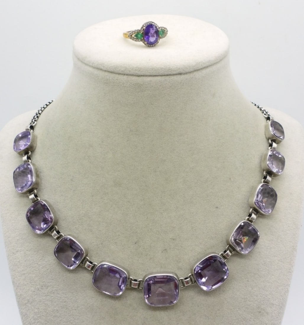 Large Amethyst Necklace & Ring (1 of 2)