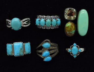 6 Sterling Turquoise Rings