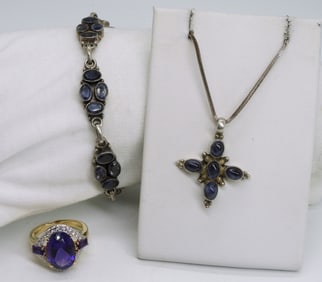 Amethyst Sterling Necklace, Bracelet, Ring