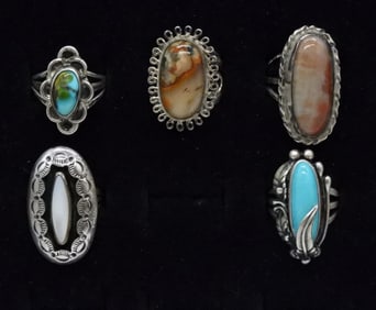Turquoise, Agate, Mother of Pearl 925 Rings