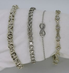 4 Sterling Simulated Diamond Bracelets