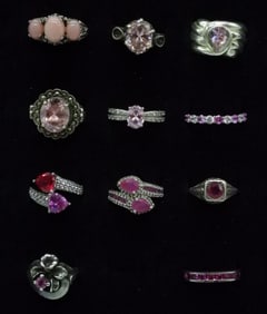 11 Pink Gemstone Sterling Rings