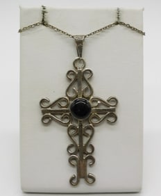 Taxco 925 Black Onyx Cross Necklace
