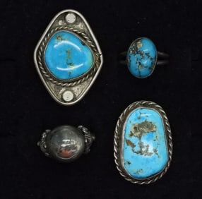 4 Vintage Sterling Turquoise Rings