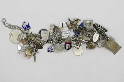 Vintage Sterling Charm Bracelet - 32 Charms