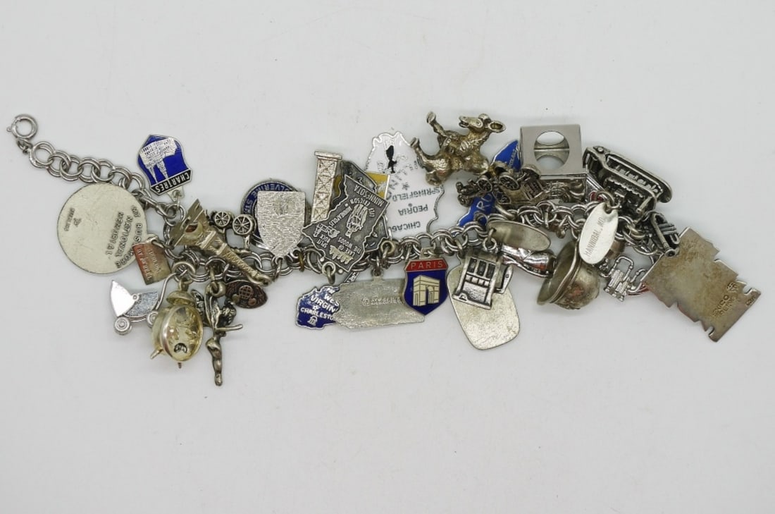 Vintage Sterling Charm Bracelet - 32 Charms (1 of 2)