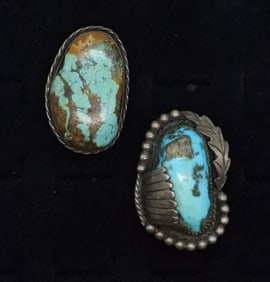 2 Large Sterling Turquoise Rings