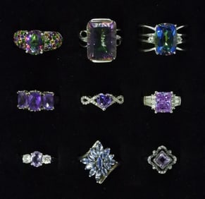 9 Sterling Various Purple Gemstone Rings