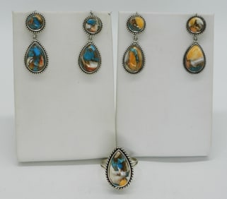 Spiny Oyster Turquoise Ring & Earrings