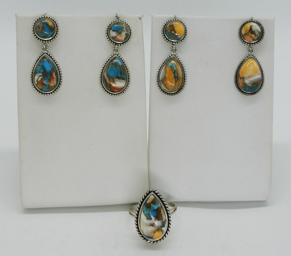 Spiny Oyster Turquoise Ring & Earrings (1 of 2)