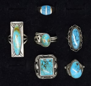 6 Turquoise Fashion Rings - 925