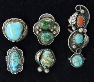 Six Gorgeous Sterling Turquoise Rings
