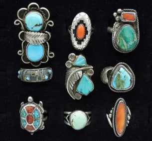 9 Southwest 925 Turquoise Rings