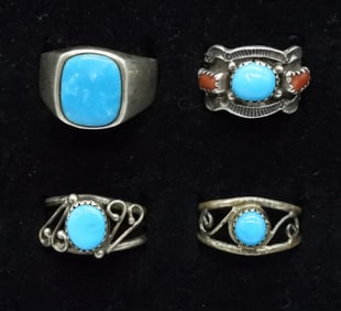 Four 925 Turquoise Rings - One Taxco