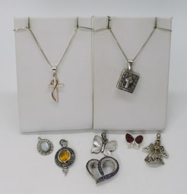 8 Sterling Pendants & 2 Sterling Chains